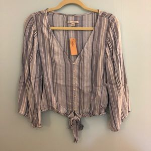 AE Blue Striped Tie Front Blouse